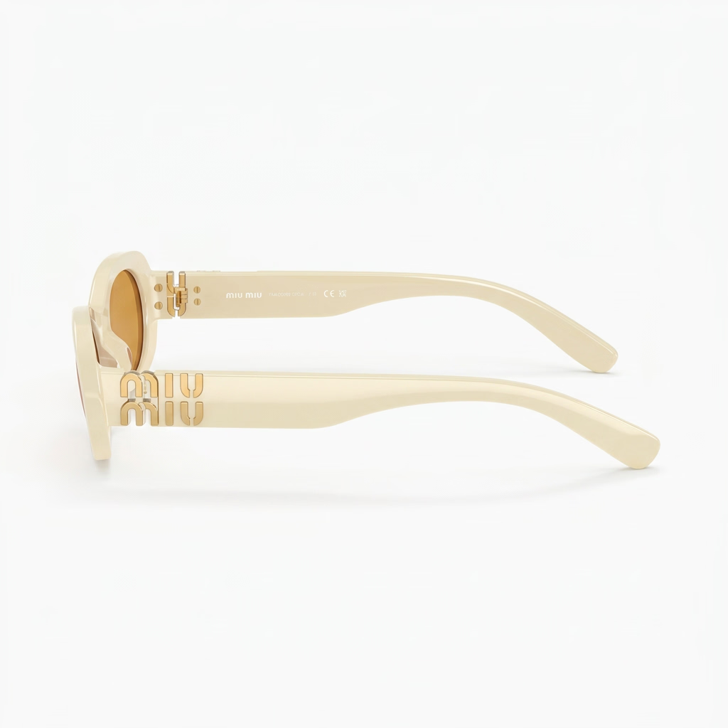 Miu Miu Women Oval Talc White / Orange Tint Sunglasses