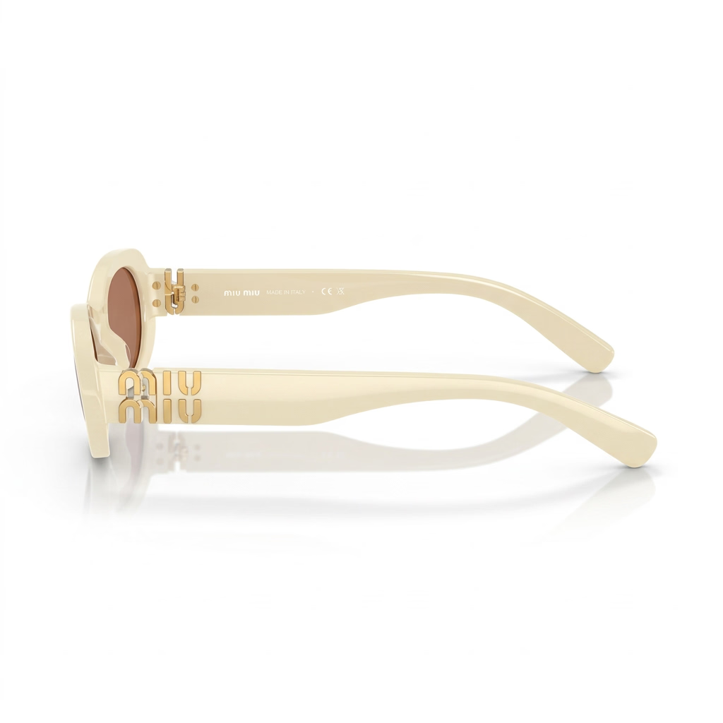 Miu Miu Women's MU 06ZS  Milk White / Brown Oval Sunglasses