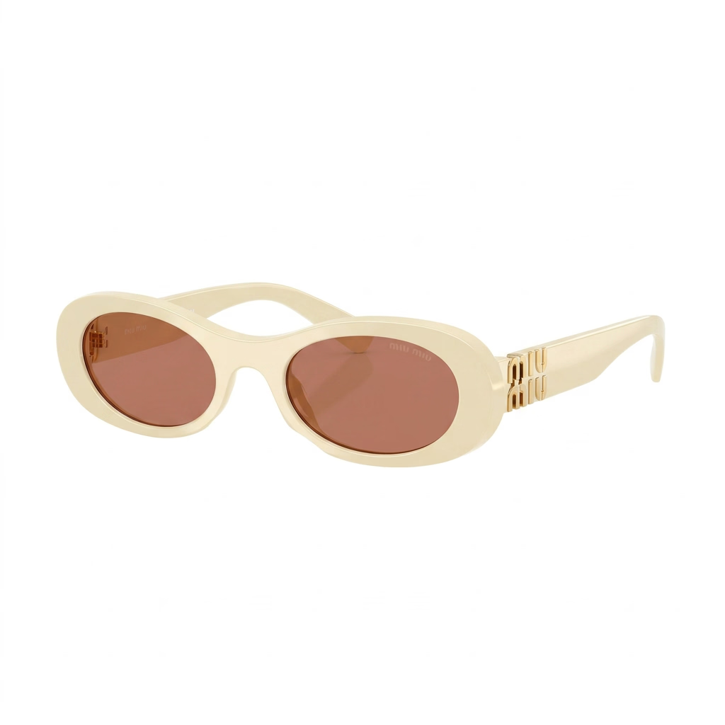 Miu Miu Women Oval Talc White / Orange Tint Sunglasses