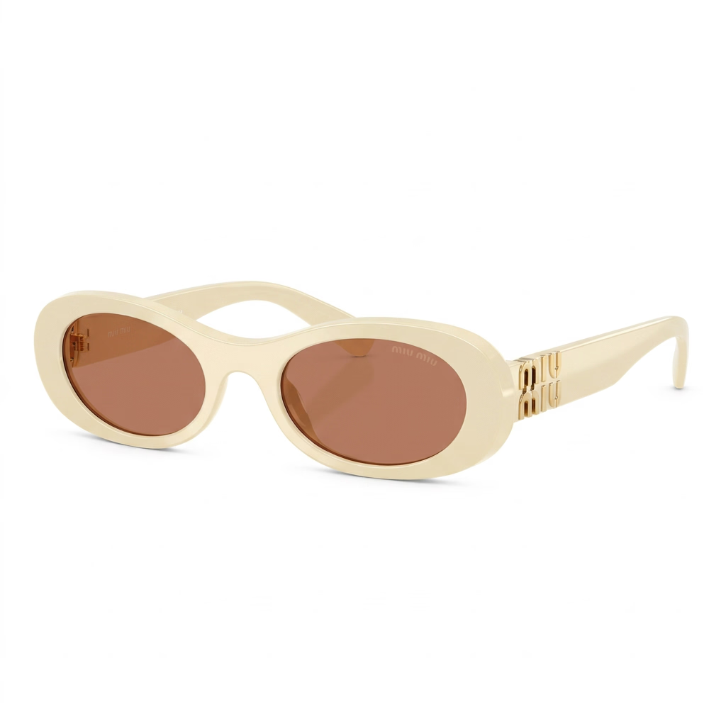 Miu Miu Women's MU 06ZS  Milk White / Brown Oval Sunglasses