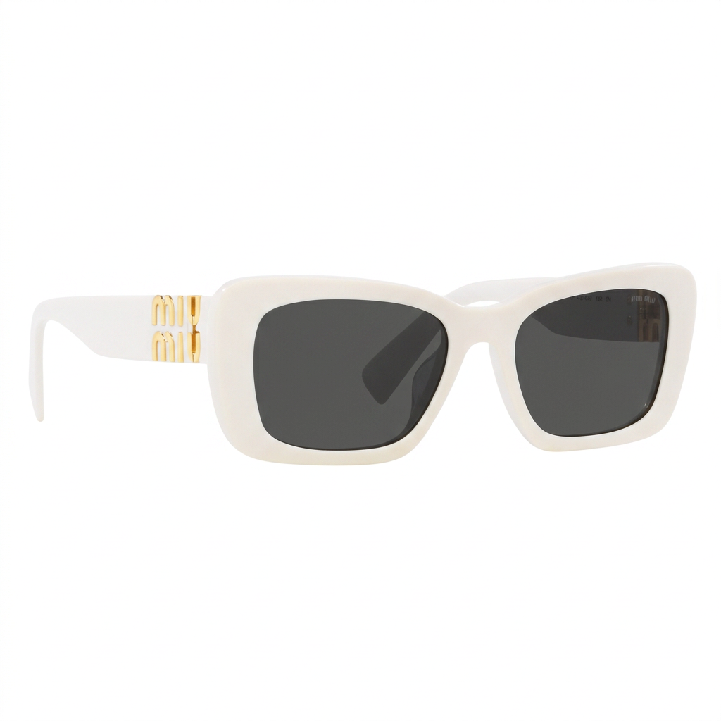 Miu Miu Women Glimpse MU 07YS Rectangle White / Dark Grey Sunglasses