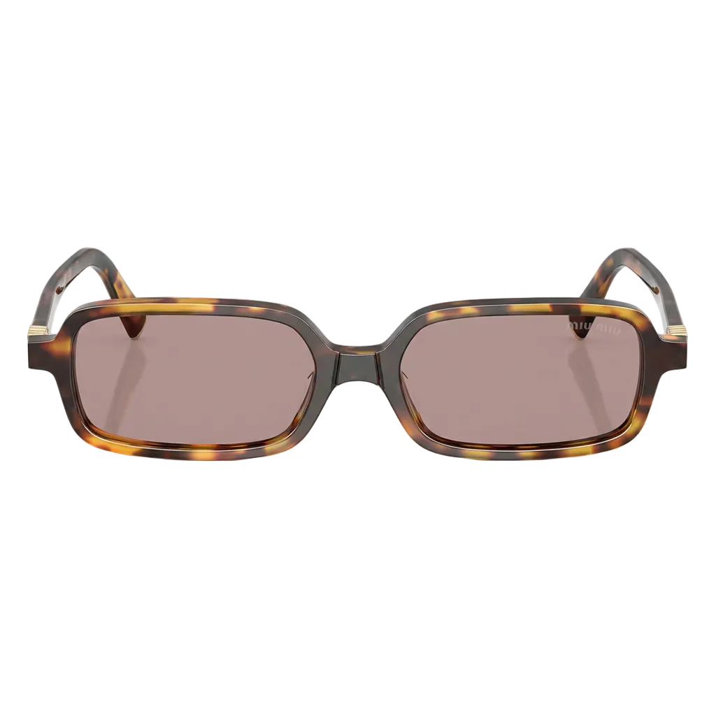 Miu Miu Regard MU 11Z Women Rectangular Honey Havana / Light Purple Brown Sunglasses 