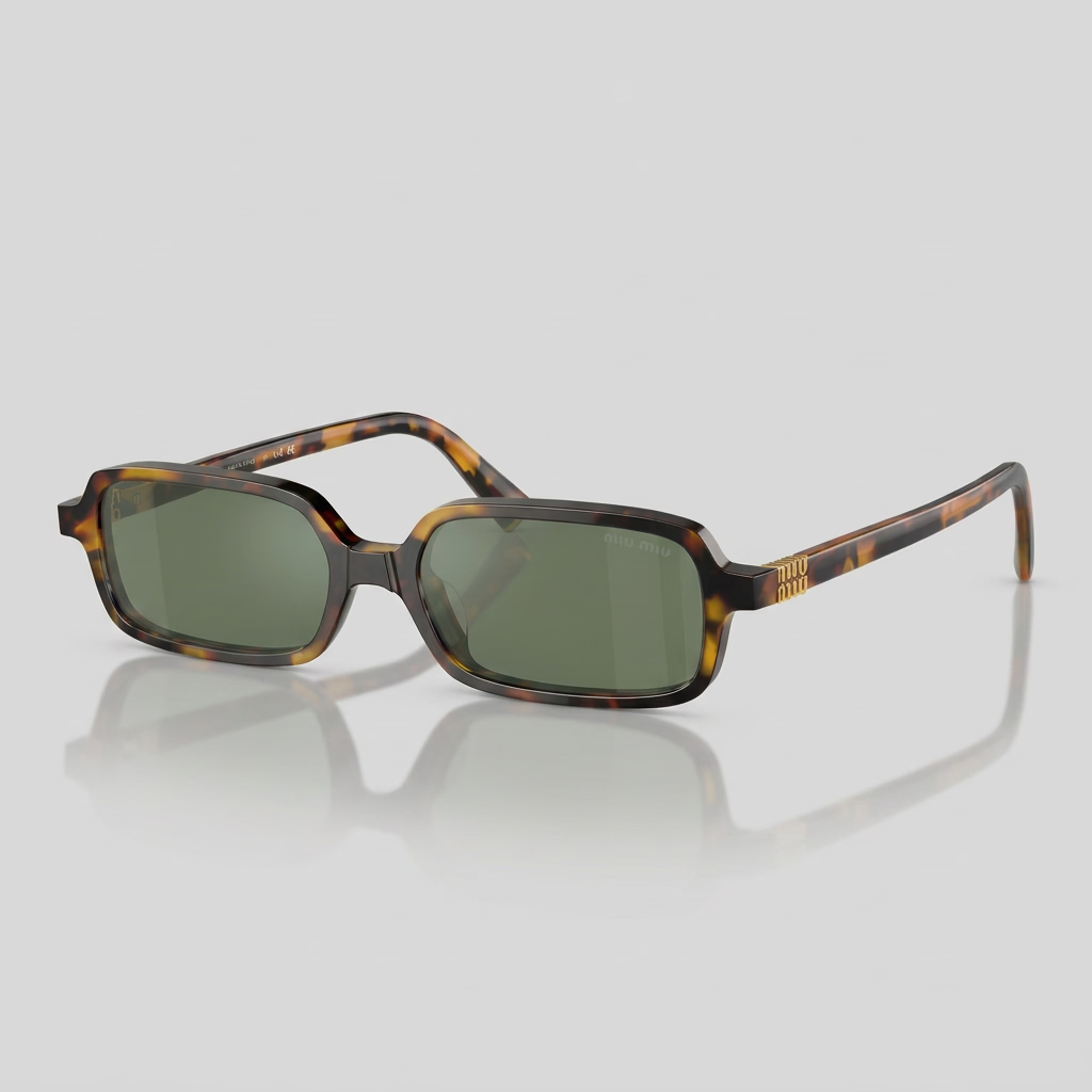 Miu Miu Regard MU 11ZS Women Rectangular Honey Havana / Green Mirror Sunglasses