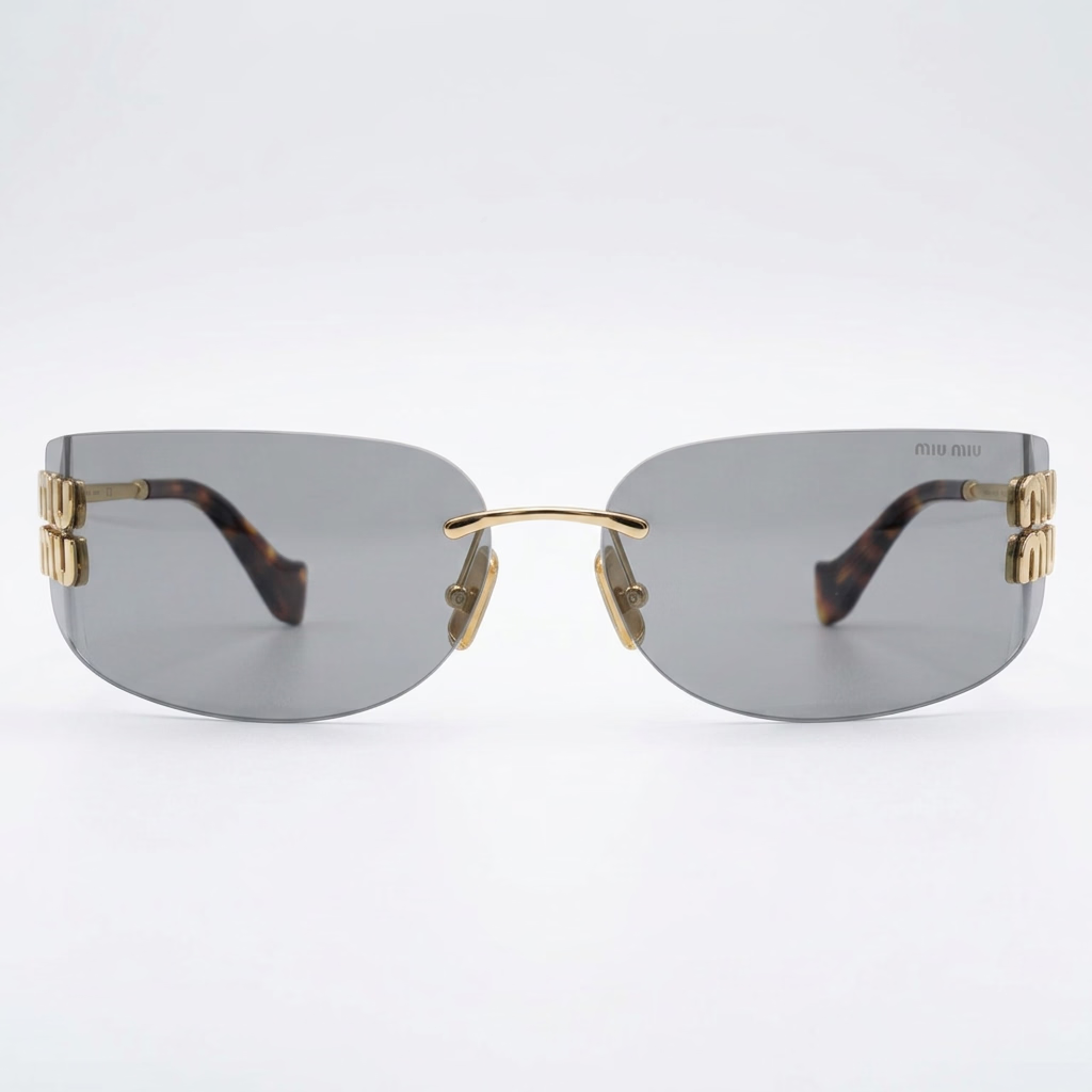 Miu Miu Women Aube Rimless Gold / Grey Sunglasses