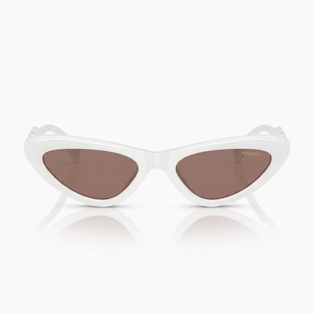 Miu Miu Women MU B11SU Cat-Eye Glossy Opal White / Mauve Sunglasses