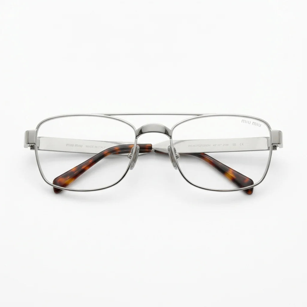 Miu Miu Women / Unisex Double-Bridge Silver Optical Glasses