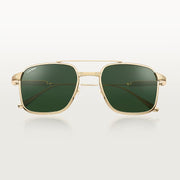 Cartier Santos De Men Pilot Brushed Gold Polarized Green Sunglasses
