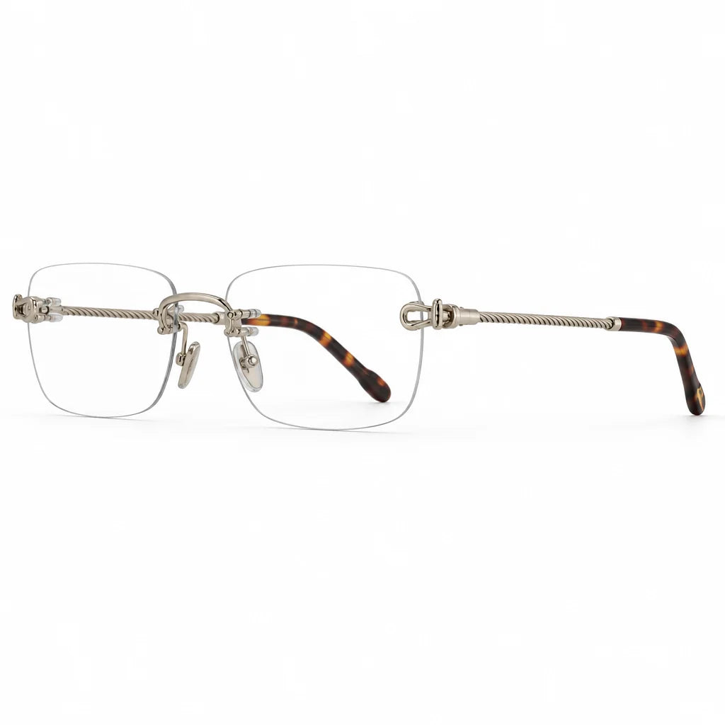 FRED FG50002F Luxury Unisex Rimless Silver & Havana Cable Optical Frame