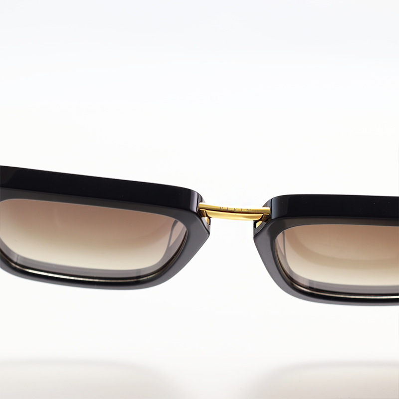 Philipp Plein Men Gold Bridge Hexagon Black Acetate Square Sunglasses