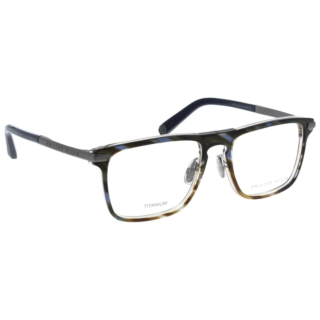 Philipp Plein Men Plein First Love VPP019M 09N3 Glossy Striped Brown Eyeglasses
