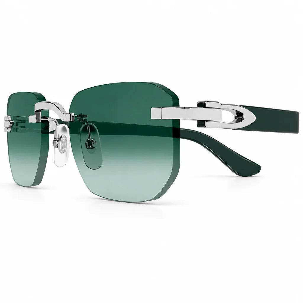 Cartier Elongated C de Motif Men Rimless Green Gradient Sunglasses
