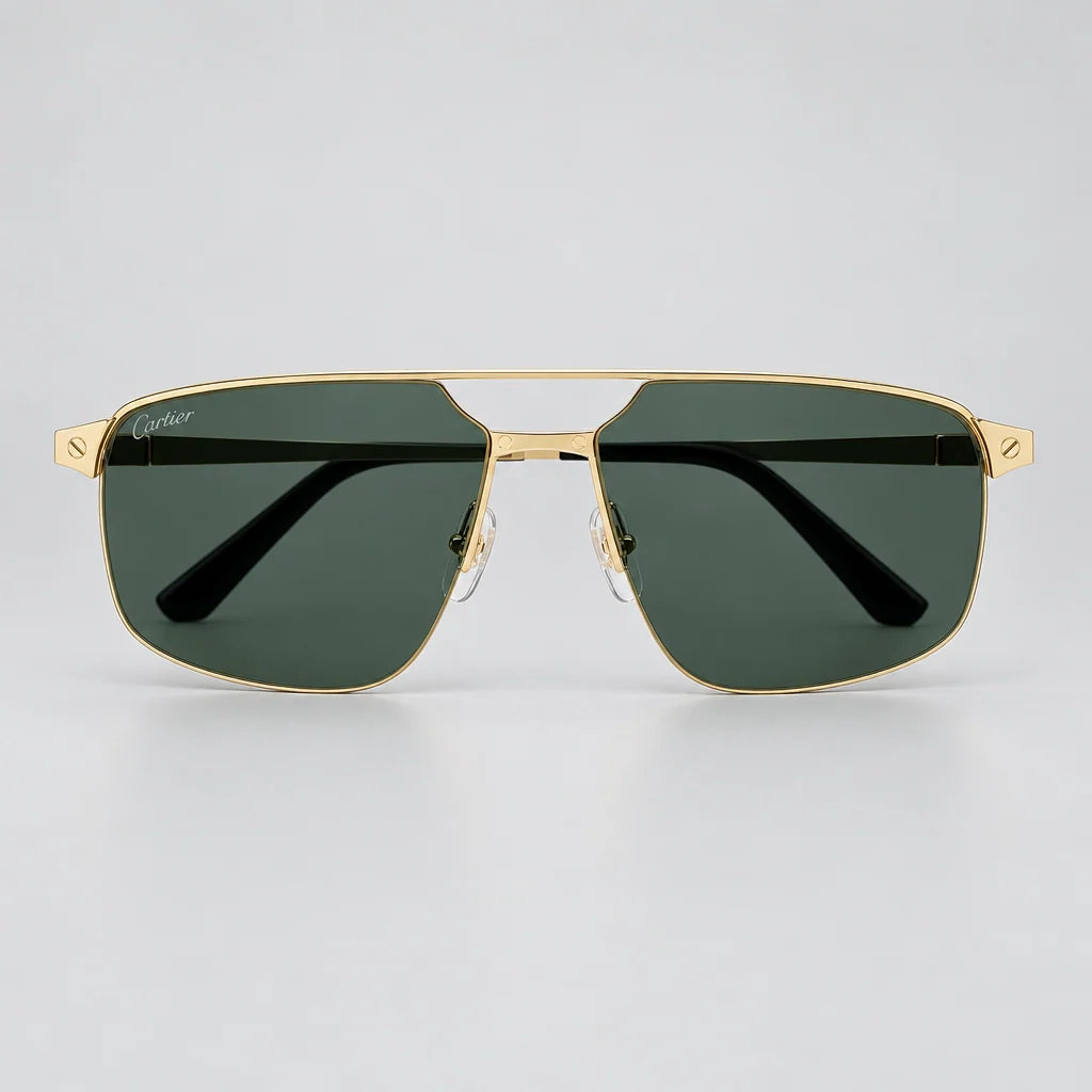 Cartier Santos de Cartier Men Navigator Gold-Green Sunglasses