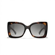 Chanel Women Square Dark Tortoise & Grey Polarized Sunglasses