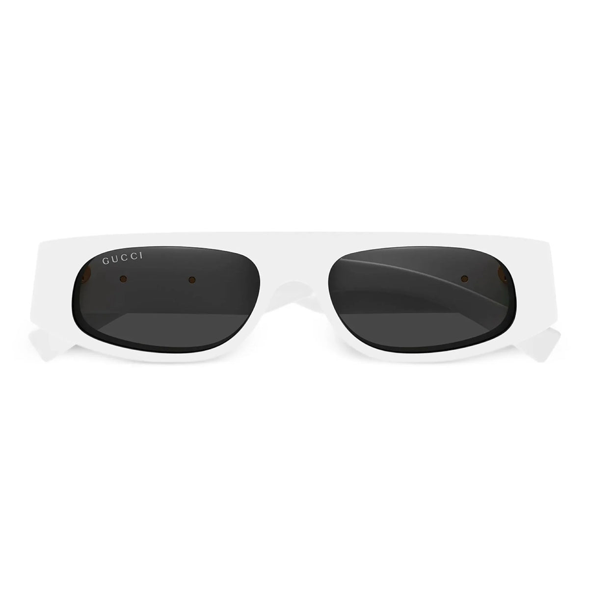 White Gucci rectangular sunglasses with dark lenses for men and women.