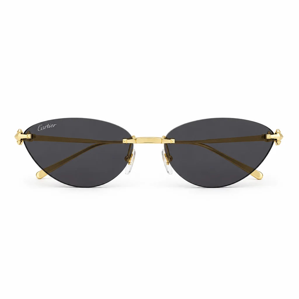 Cartier Clash de C Women Rimless Studded Temple Dark Grey Sunglasses