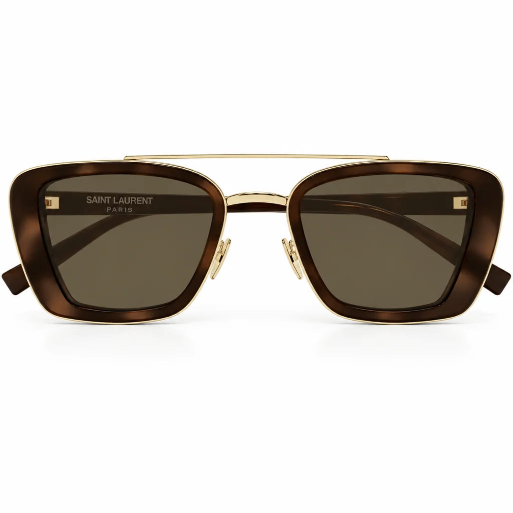 Saint Laurent Unisex SL 825 Rectangular 002 Shiny Havana / Brown Sunglasses