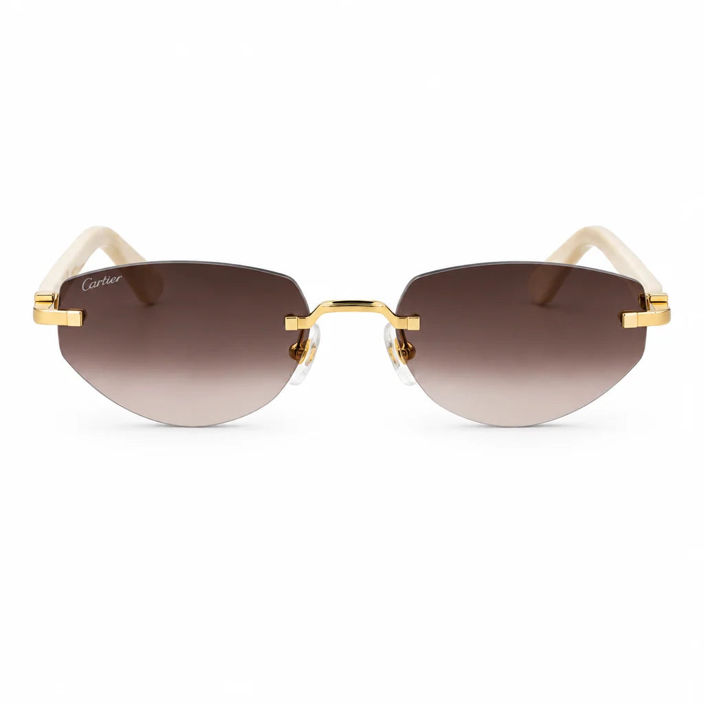 Cartier C Décor Women Rimless Geometric Frame Marble-Effect Temples Brown Sunglasses