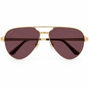 Cartier Santos De Men Pilot Brushed Gold Polarized Burgundy Sunglasses