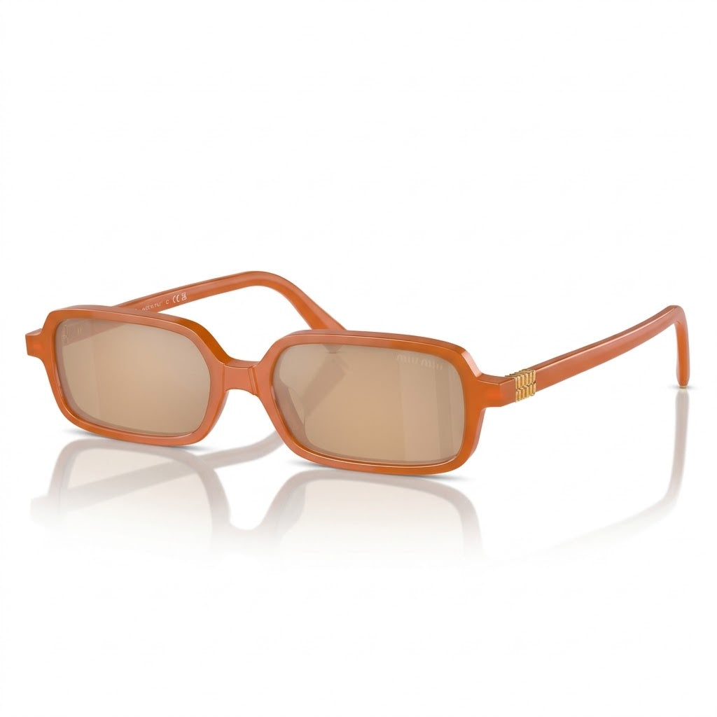 Miu Miu Regard MU 11ZS Women Rectangular Turmeric Opal / Light Orange Mirror Sunglasses