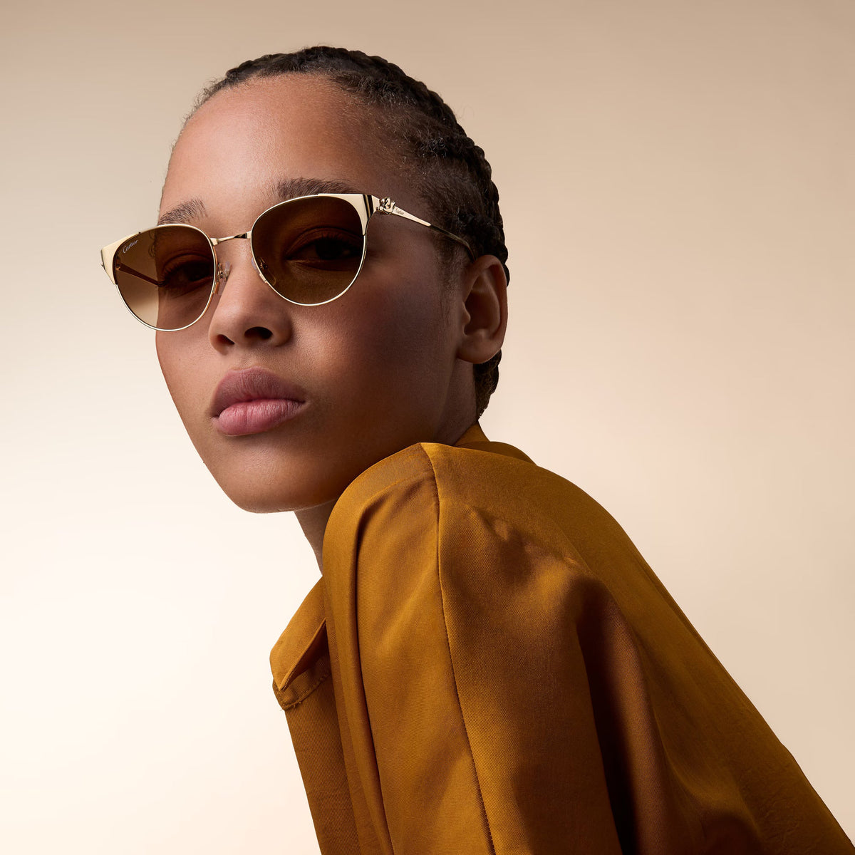 Cartier Panthère de Women Round Golden Brown Finish Sunglasses