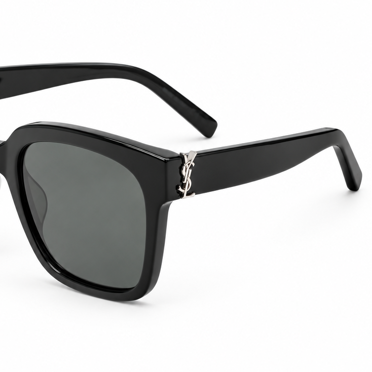 Saint Laurent Women's Monogram SL M40 Silver YSL Hinge Black Sunglasses