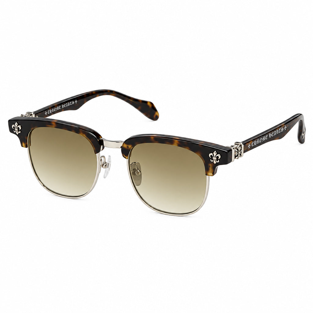 Chrome Hearts Unisex Square Tortoise & Gold Gothic Sunglasses