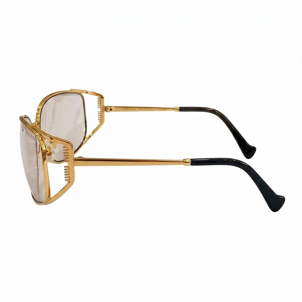 Miu Miu Women MU148AV Cut-Out Metal Gold / Light Brown Tint Sunglasses