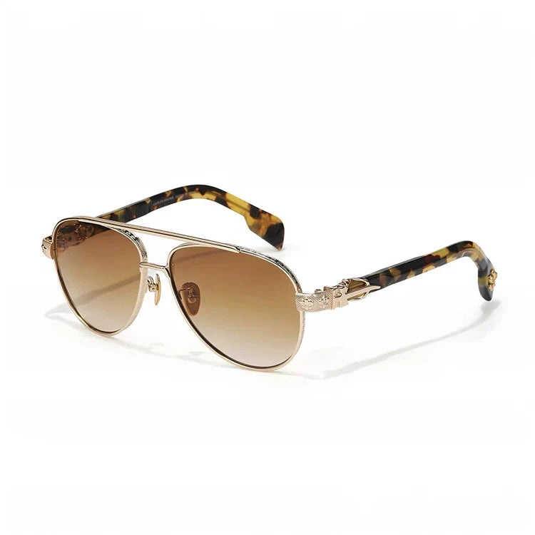 Chrome Hearts Unisex Aurelia Gold Aviator Tortoiseshell Temples Sunglasses