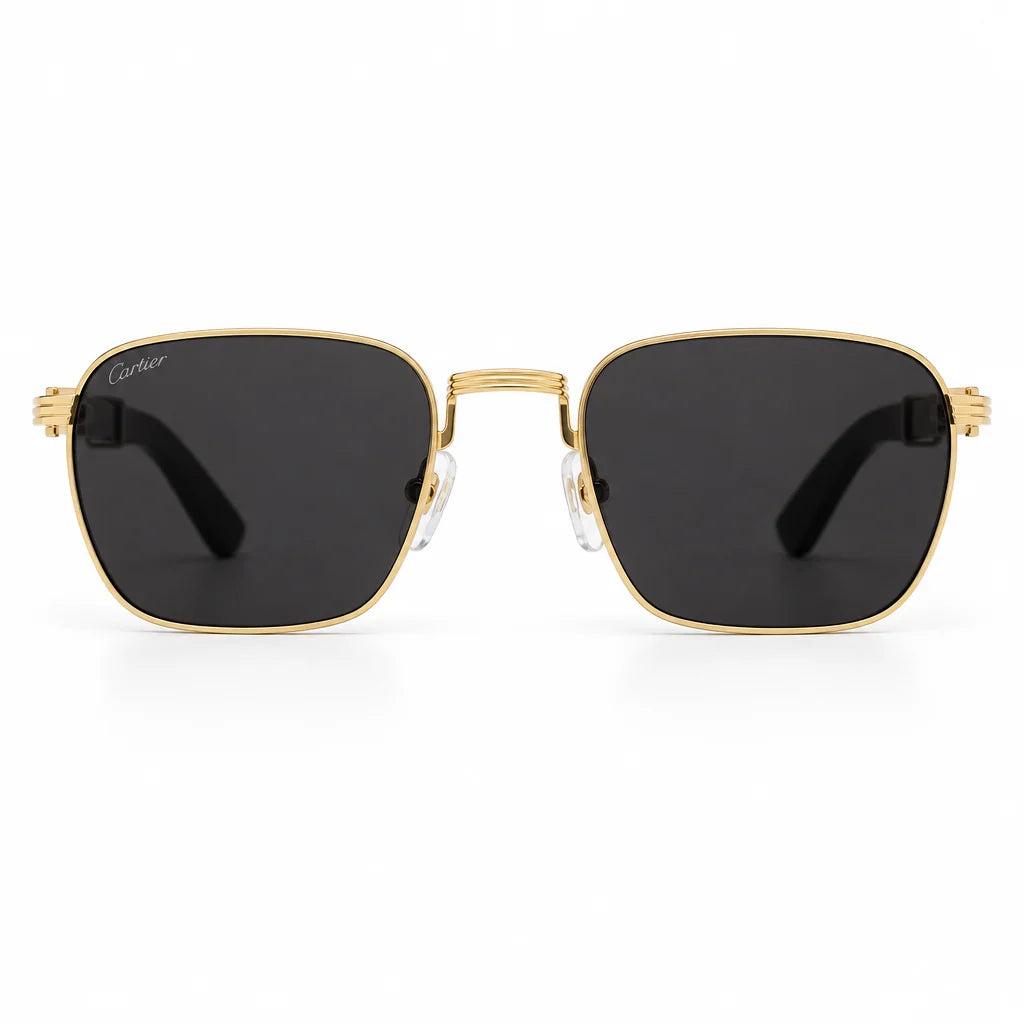 Cartier Première De Cartier Men Square Wood Temples Black Sunglasses