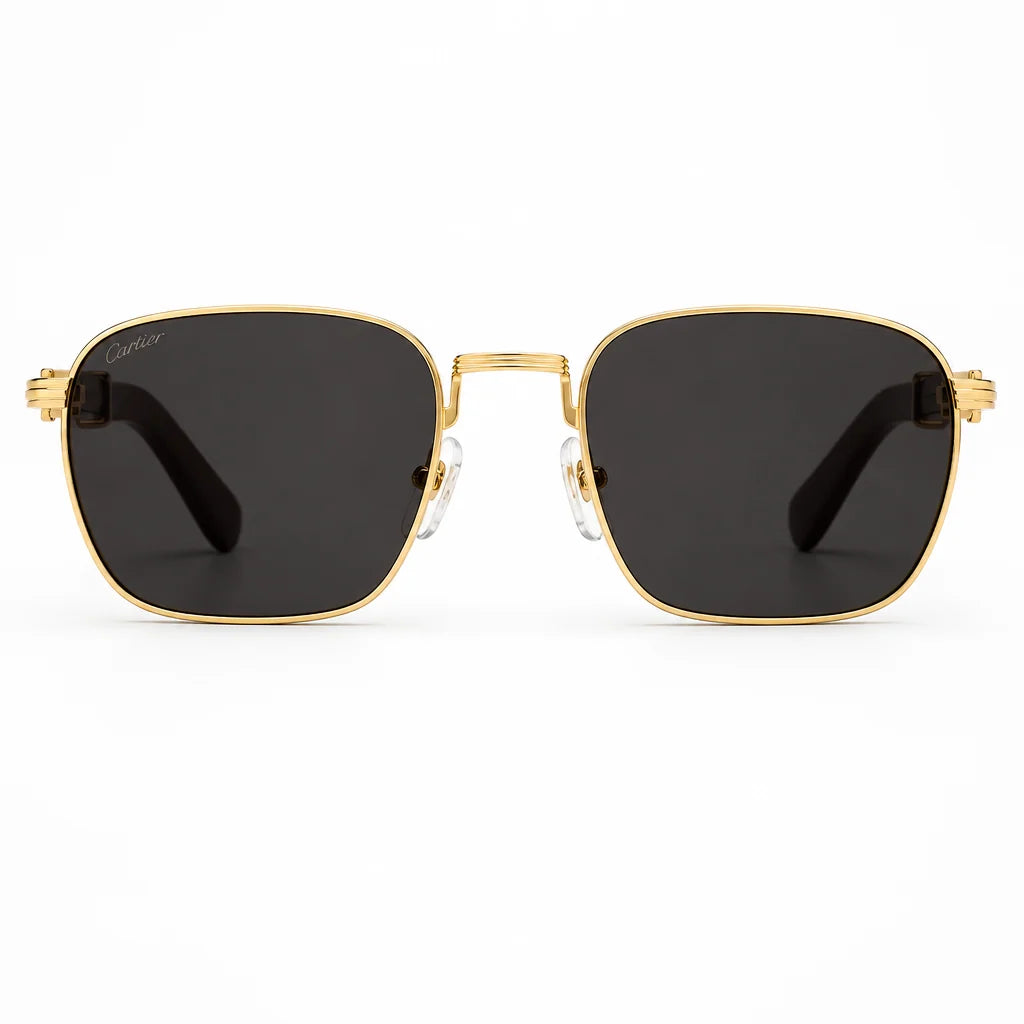 Cartier Première De Cartier Men Square Red Wood Temples Grey Sunglasses