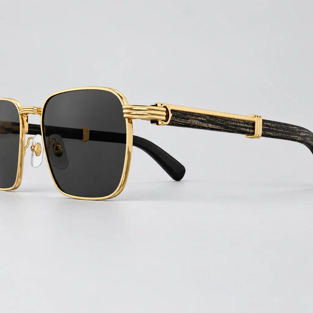 Cartier Première De Cartier Men Square Wood Temples Black Sunglasses