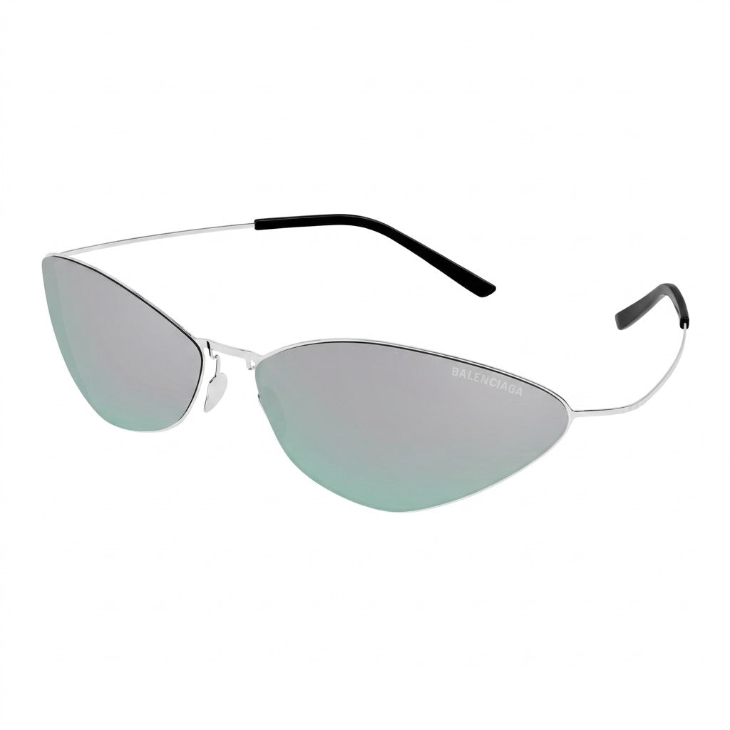 Balenciaga Unisex Extreme BB0350S 004 Cat-Eye  Silver-Green Mirrored Sunglasses