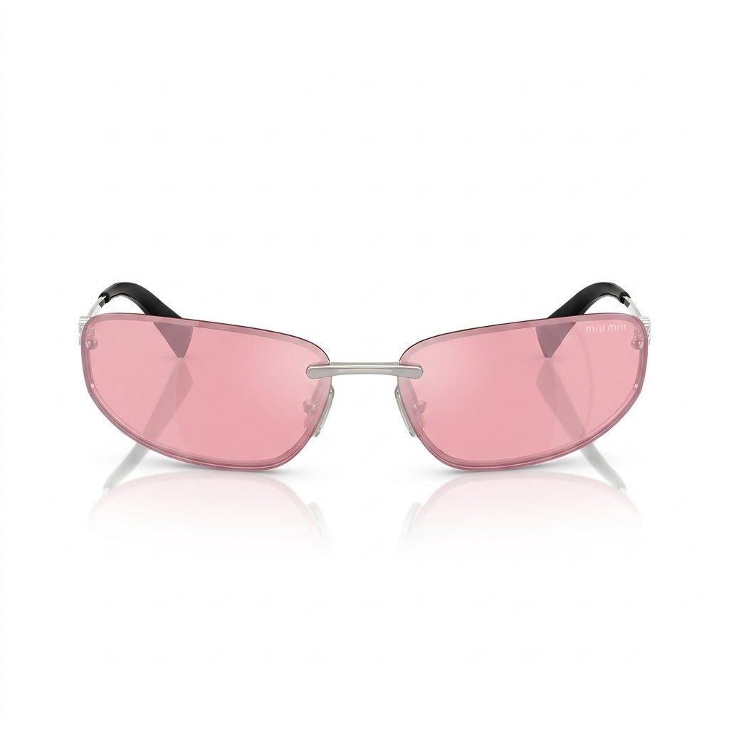 Miu Miu Women MU A50S Rimless Shield Silver / Soft Pink Sunglasses