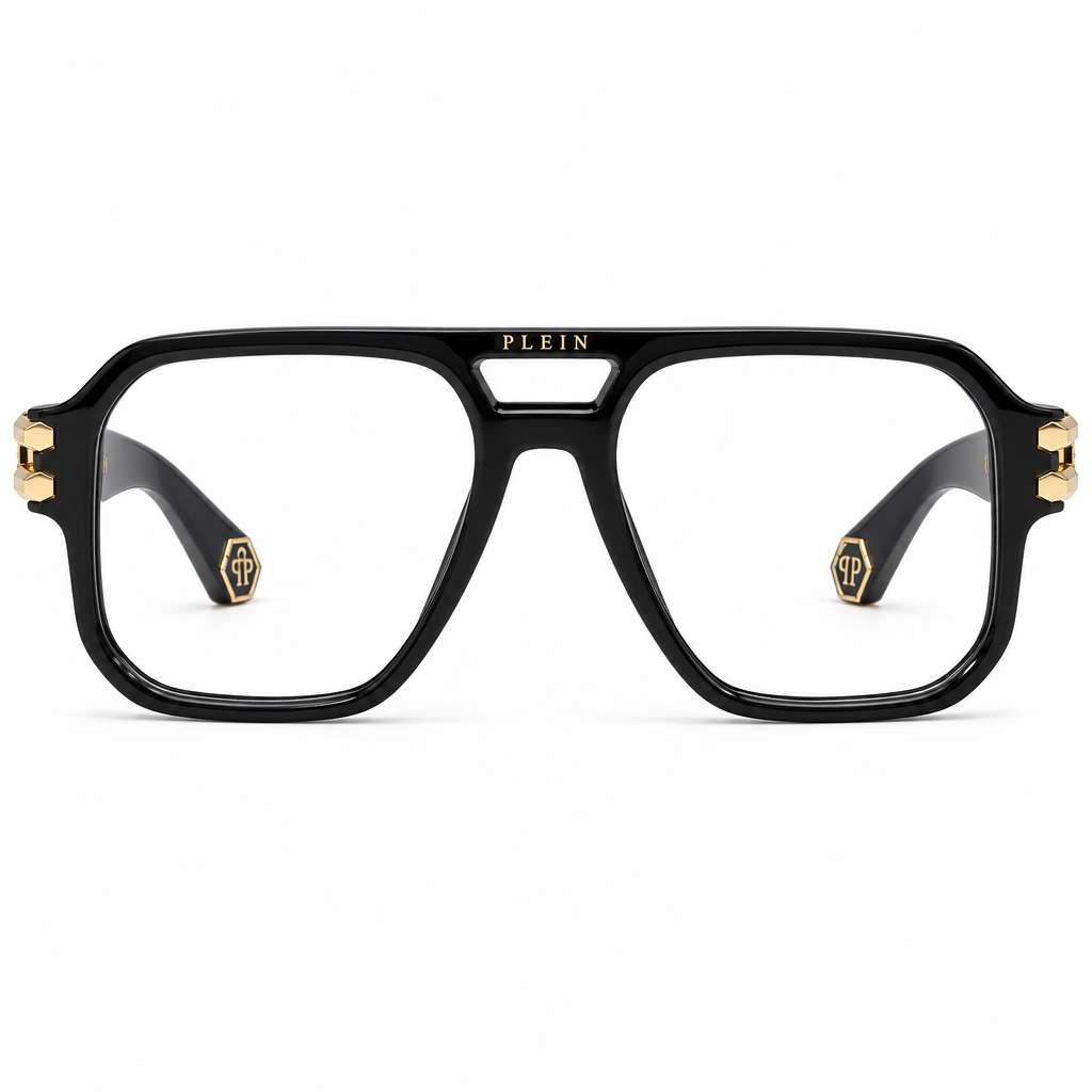 Philipp Plein VPP148M Unisex Black Navigator Optical Glasses