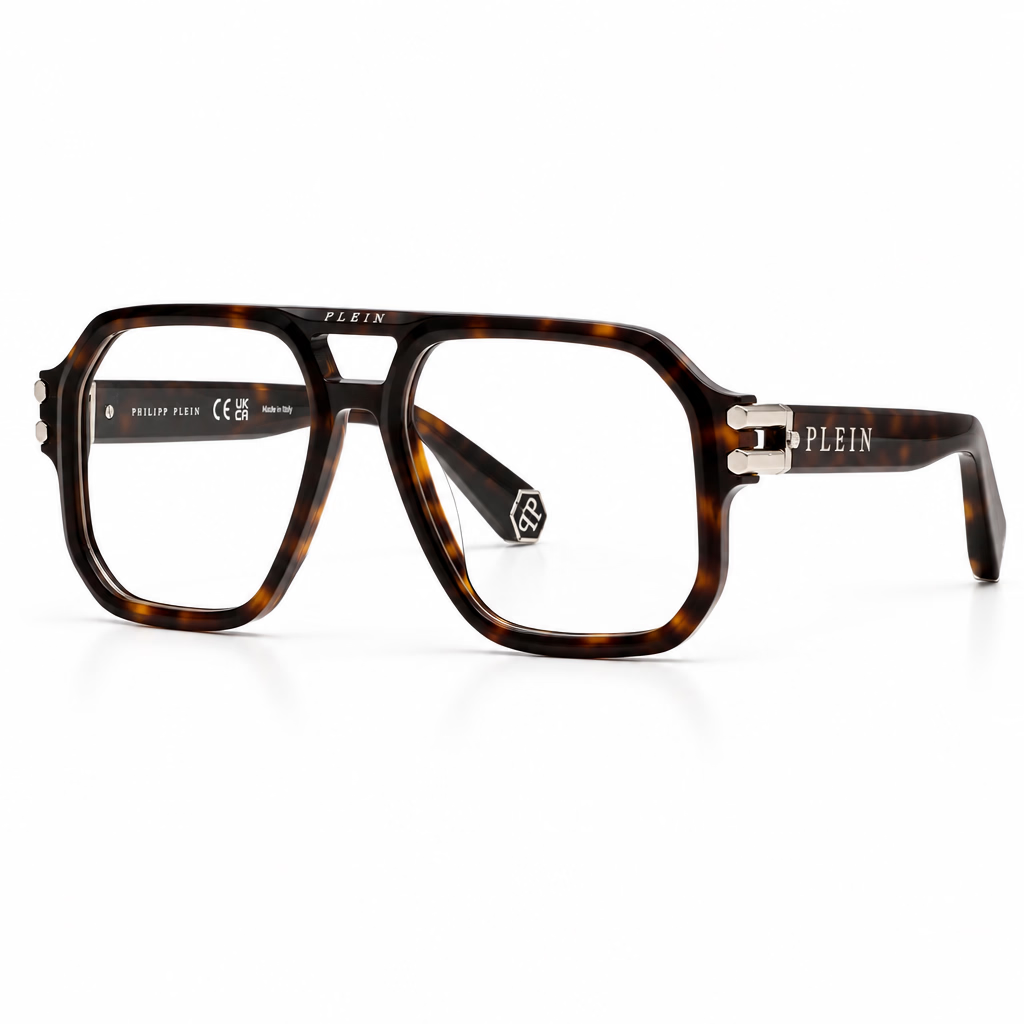 Philipp Plein VPP148M Unisex Dark Havana Navigator Optical Glasses