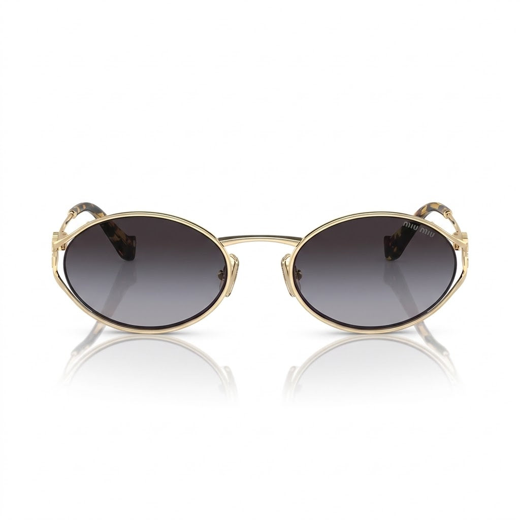 Miu Miu Women Logo Gold Oval Grey Gradient Sunglasses
