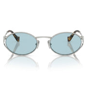 Miu Miu Women Logo Silver Oval Light Blue Sunglasses