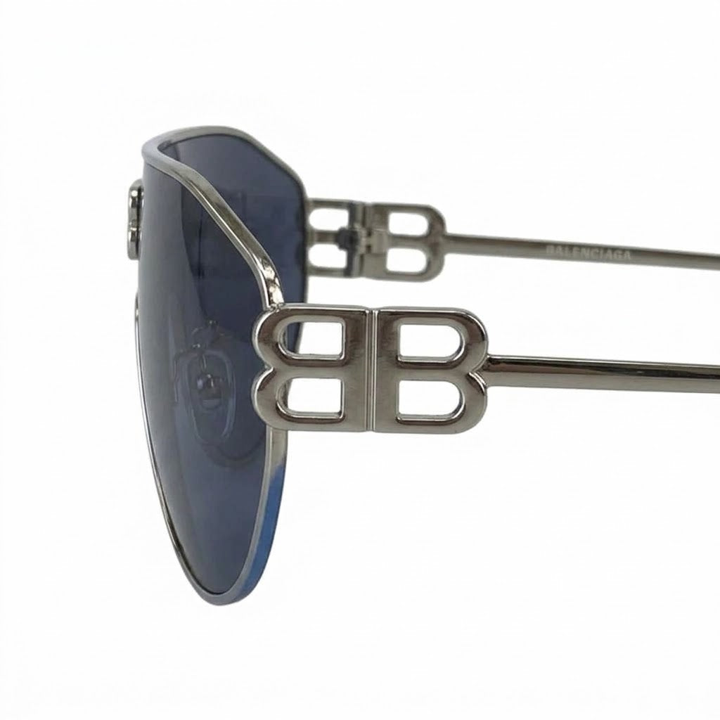 Balenciaga BB2271 Unisex Shield Silver/ Grey-Blue Mirror Sunglasses