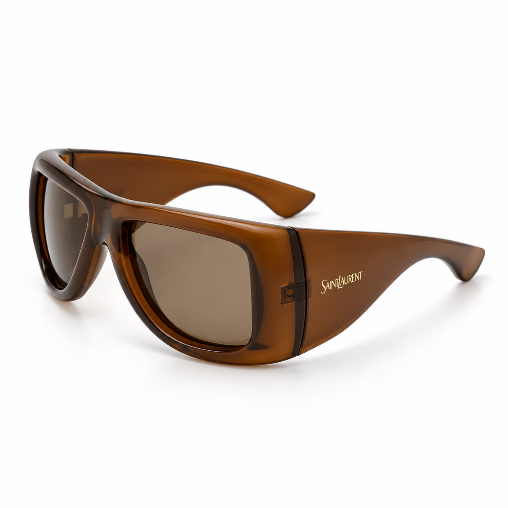 Saint Laurent Women SL 902 Howl Oversized Pillowed Transparent Cognac Brown Sunglasses