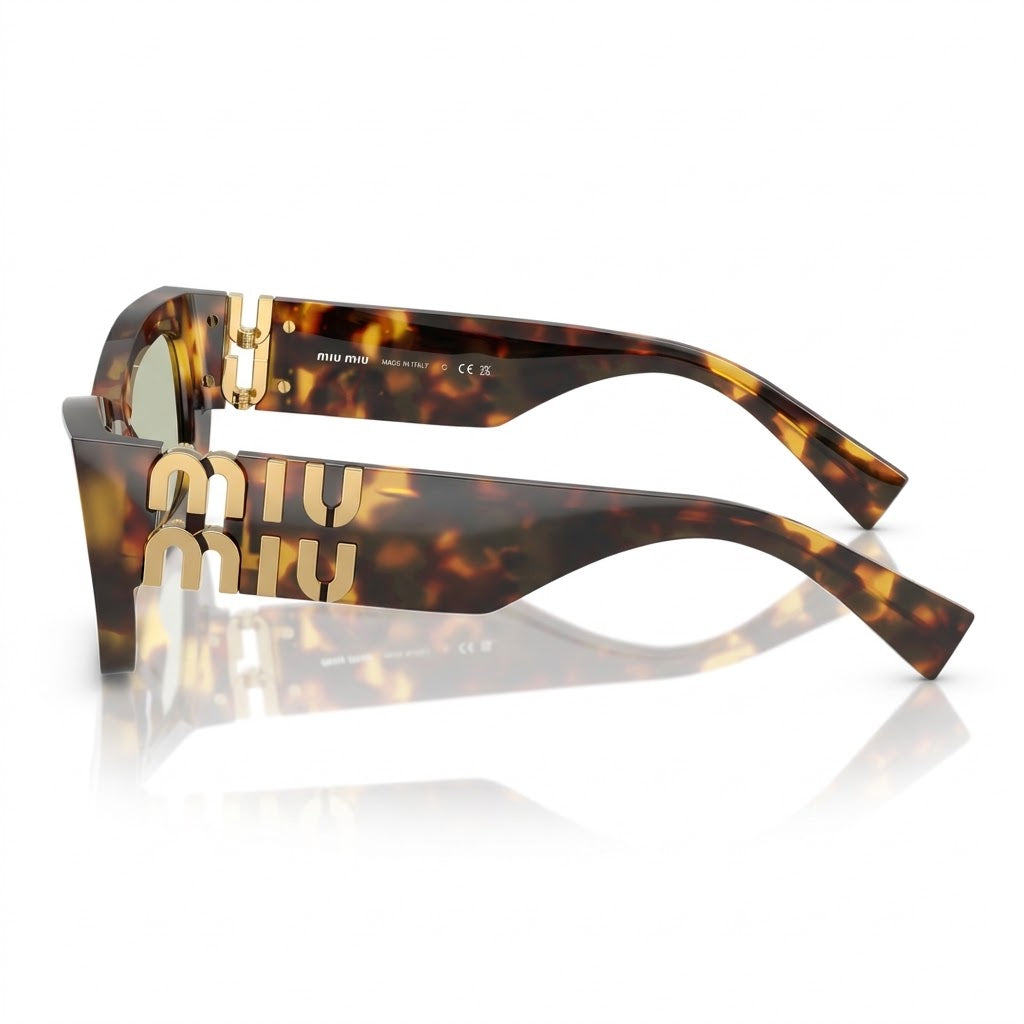 Miu Miu MU 09WS Women Rectangle Honey Havana / Green Sunglasses