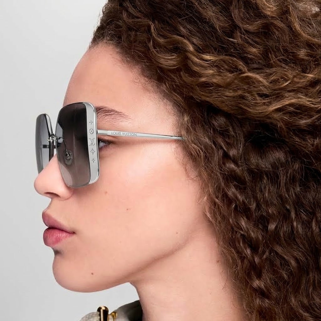 Louis Vuitton Women Square Frame Satin Silver Sunglasses