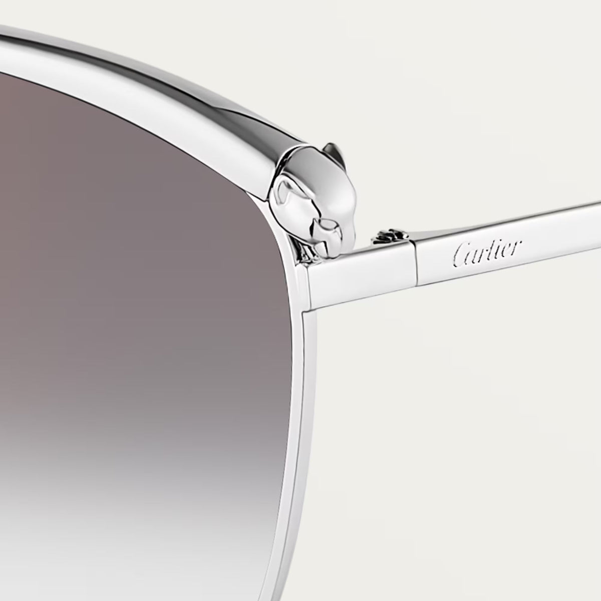 Cartier Panthère de Women Silver Grey Gradient Cat Eye Sunglasses