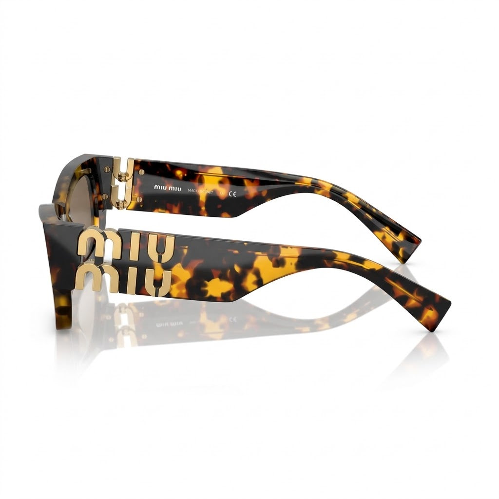 Miu Miu MU 09WS Women Rectangle Honey Havana / Dark Brown Sunglasses
