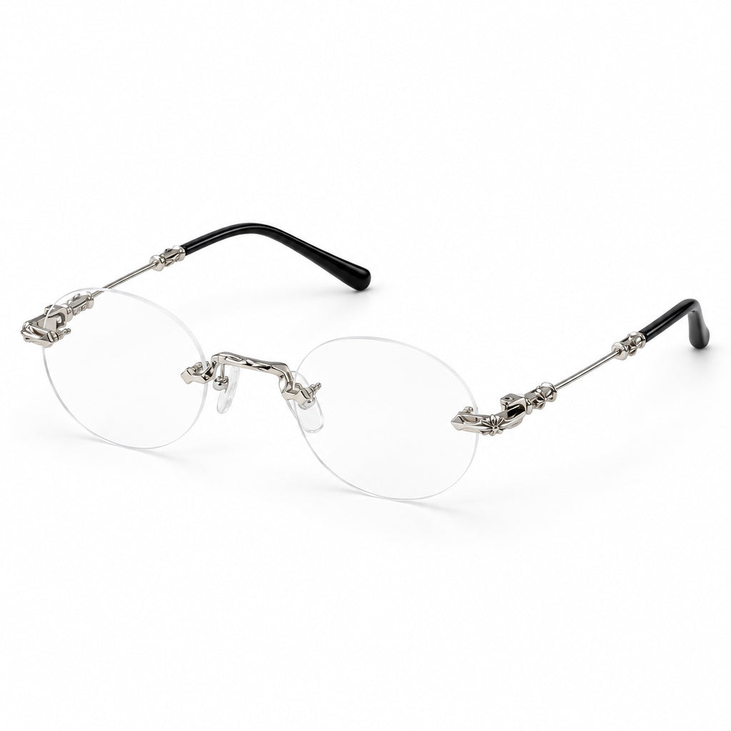 Chrome Hearts Pills I 1915 Unisex Silver Rimless Oval Optical Glasses
