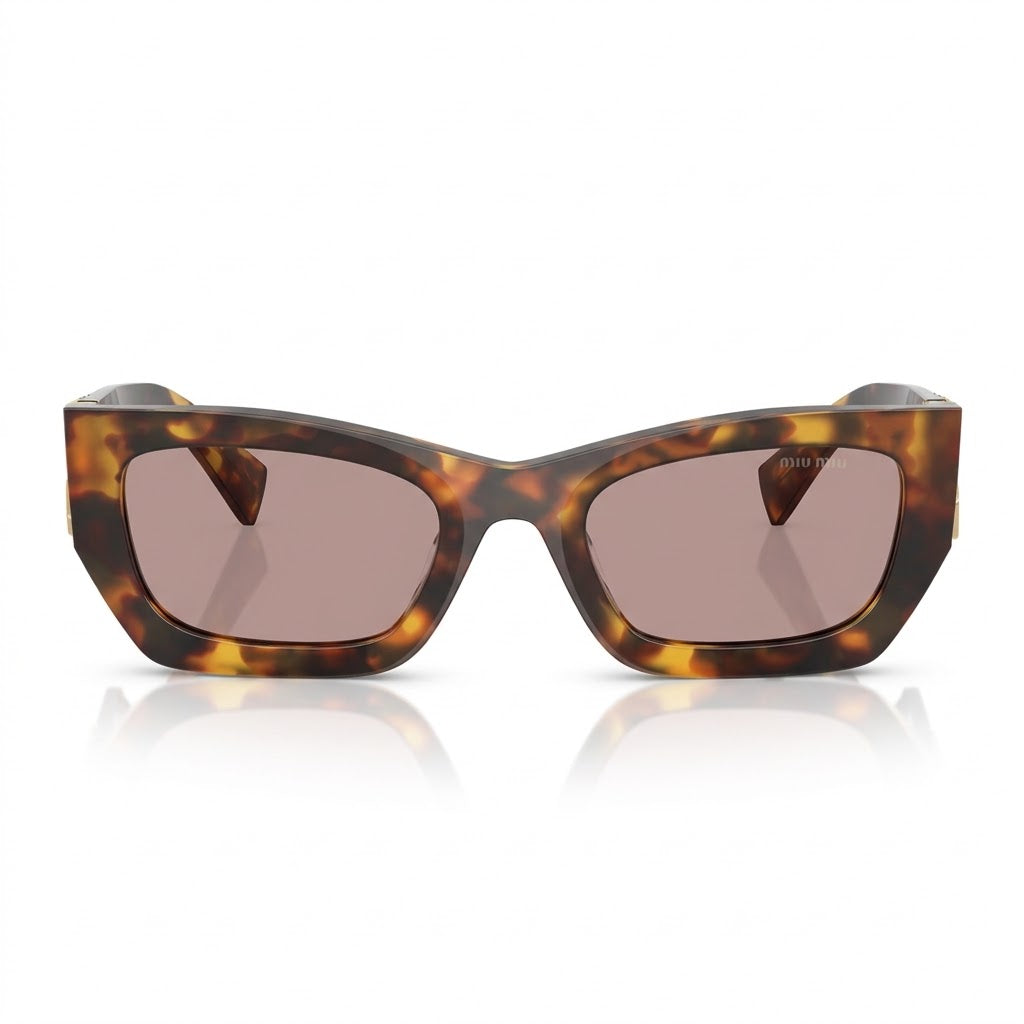 Miu Miu MU 09WS Women Rectangle Honey Havana / Light Purple Sunglasses