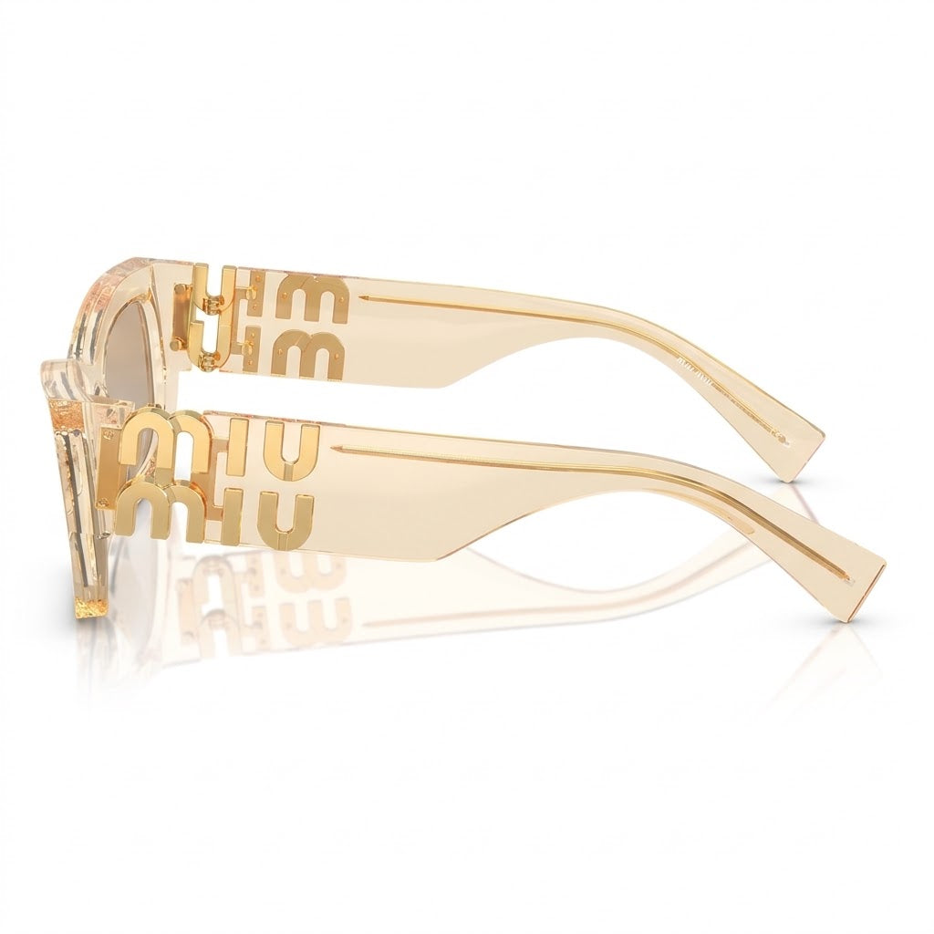 Miu Miu MU 09WS Women Rectangle Sand Transparent / Dark Brown Sunglasses