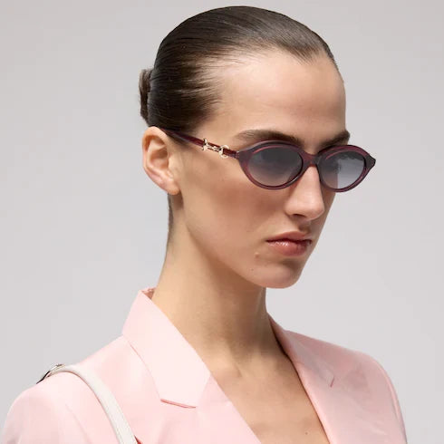 Gucci Women Oval Frame Transparent Brown Sunglasses