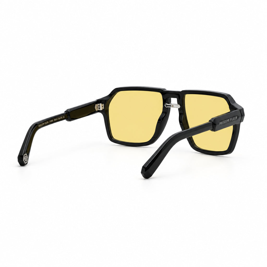 Philipp Plein Unisex Contemporary Flat-Top Aviator Black & Yellow Sunglasses