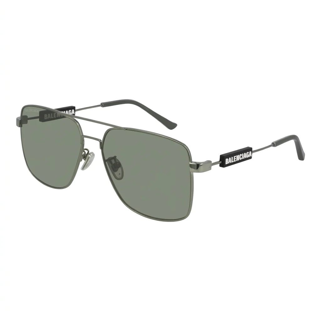 Balenciaga Men Tag BB0116SA Dark Silver / Green Double-Bridge Square Aviator Sunglasses