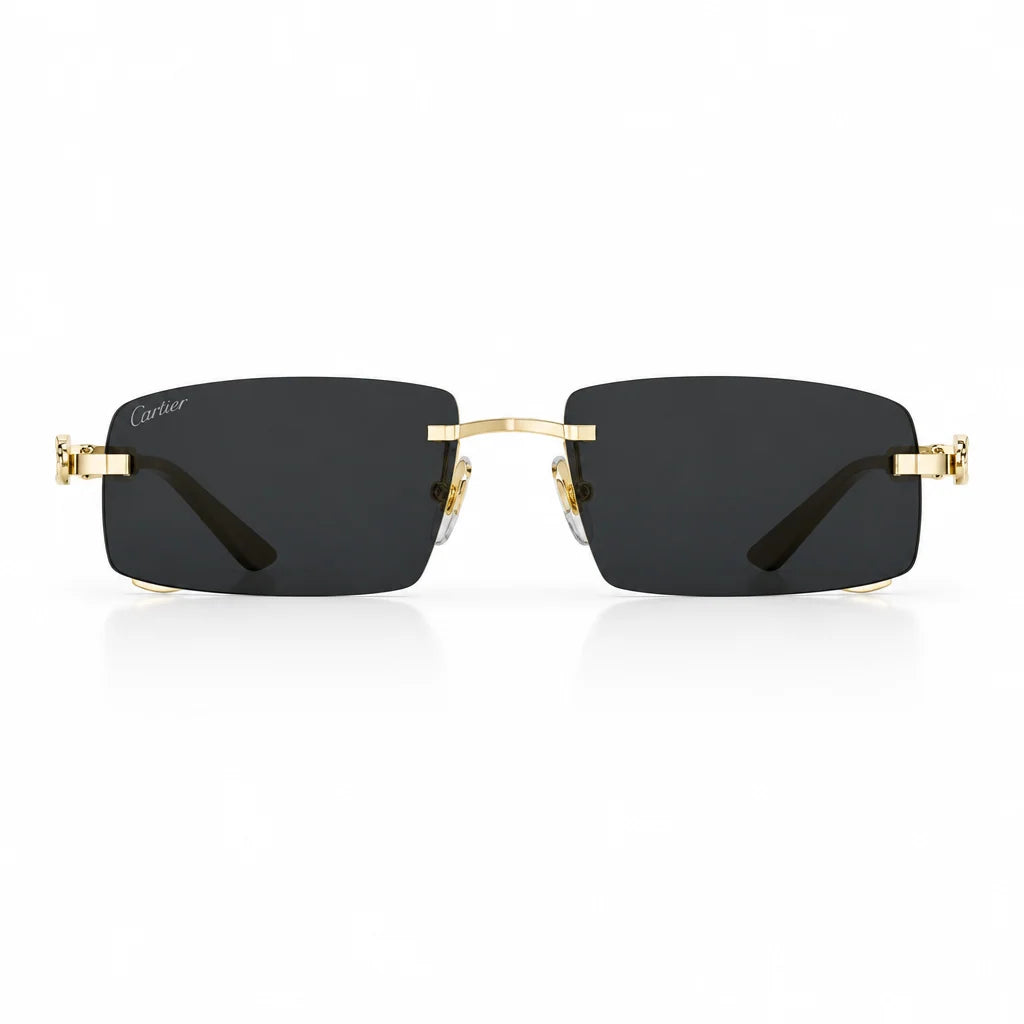 Cartier Panthère De Rimless Unisex Rectangle Black Sunglasses